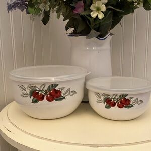 Charter Club Pair Of Enamelware Bowls With Plastic Tab Lids For Storage